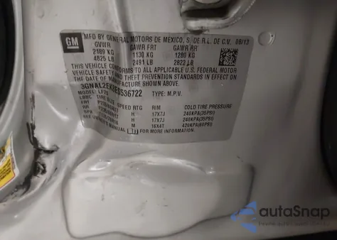 2014 Chevrolet Captiva Sport 2Ls z USA, uszkodzony, nr VIN 3GNAL2EK8ES536722